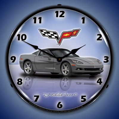 C6 Corvette Cyber Grey Lighted Wall Clock