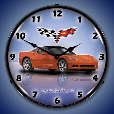 C6 Corvette Inferno Orange Lighted Wall Clock