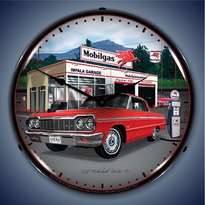 1964 Impala Mobilgas Garage Lighted Wall Clock
