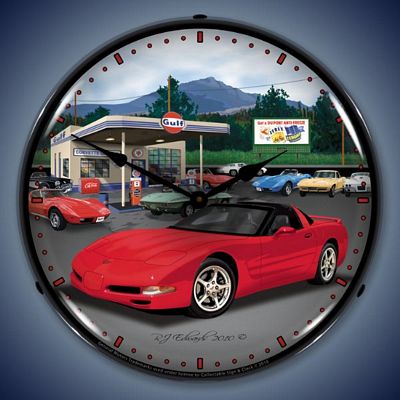 C5 Corvette Gulf Gasoline Lighted Wall Clock