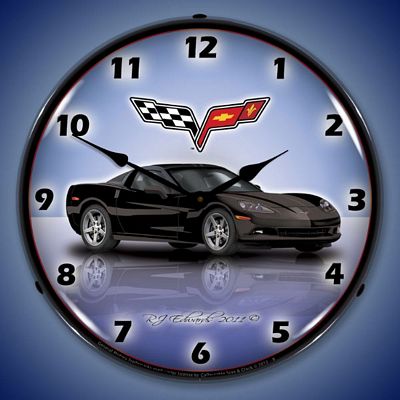 C6 Corvette Black Lighted Wall Clock