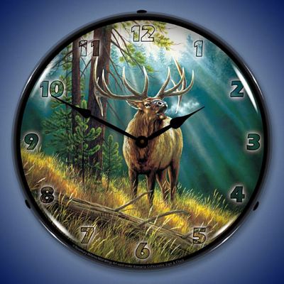 Calling All Challangers Elk By Rosemary Milette Lighted Wall Clock