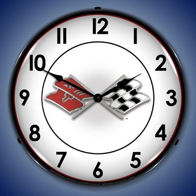 Corvette Flags Lighted Wall Clock