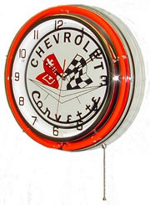 Chevrolet Corvette Flags Double Neon Wall Clock