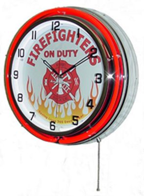 Firefighters On Duty Double Neon Wall Clock