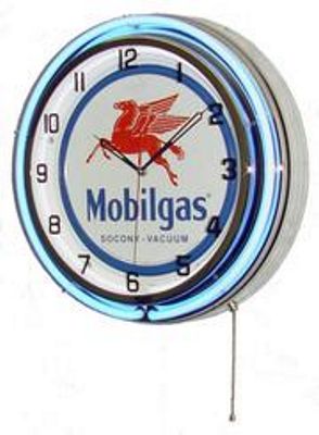 Mobil Gas Double Neon Wall Clock