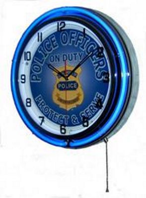 Police Officers On Duty Double Neon Wall Clock
