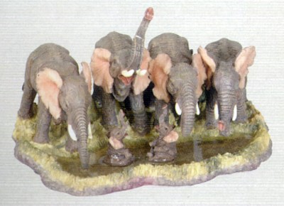 Elephant Herd By Water Figurine